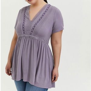 Torrid Pintuck Babydoll Embroidered lavender 1x